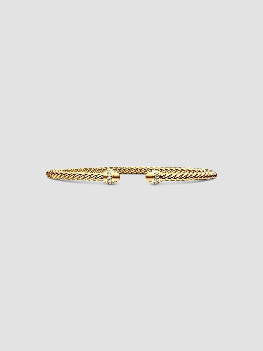 David Yurman Women's Classic Cablespira Bracelet in 18K Yellow Gold and Diamonds - Diamond - Size Medium