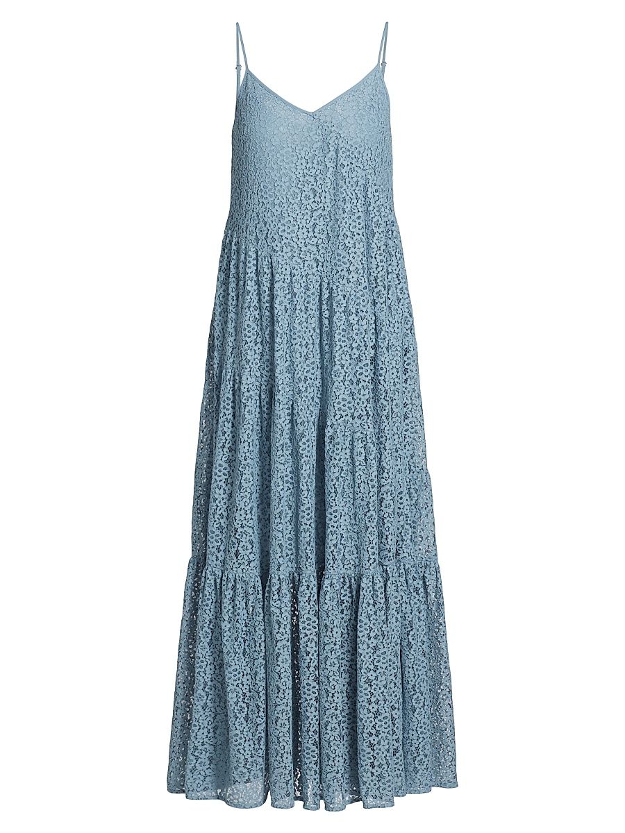 Women's Floral Lace Tiered Maxi Slipdress - Chambray - Size XL