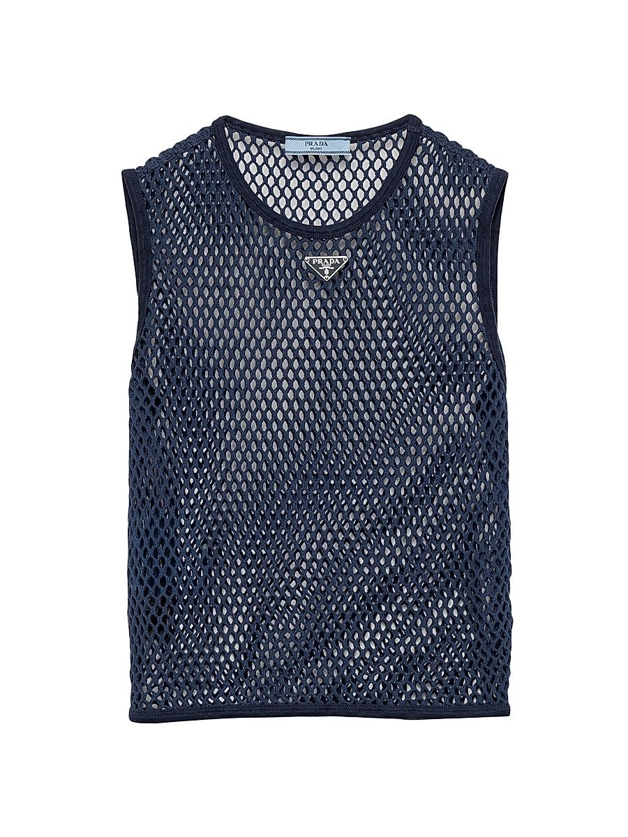 Women's Cotton Mesh Top - Blue - Size 8