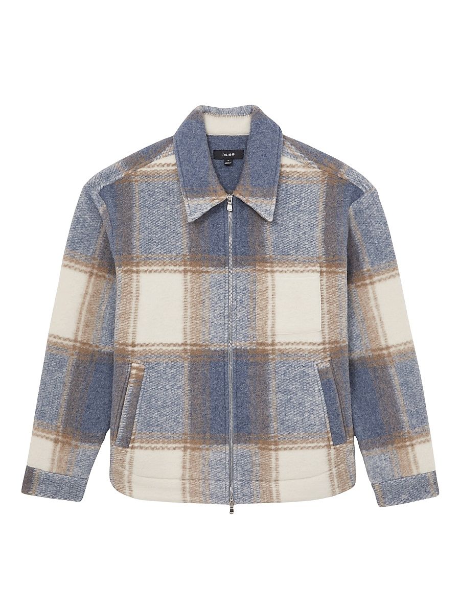 Men's Morton Check Zip-Front Overshirt - Stone Blue - Size Medium