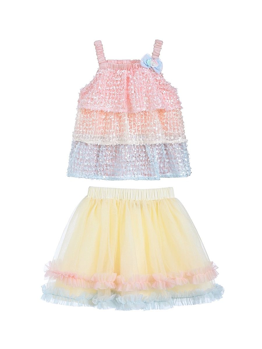 Little Girl's Sunset Layered Dress Set - Salmon - Size 5