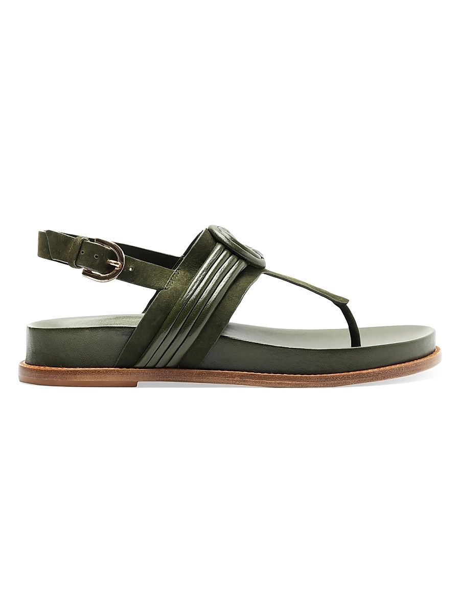 Women's Vicky Leather T-Strap Sandals - Botanic Green - Size 7