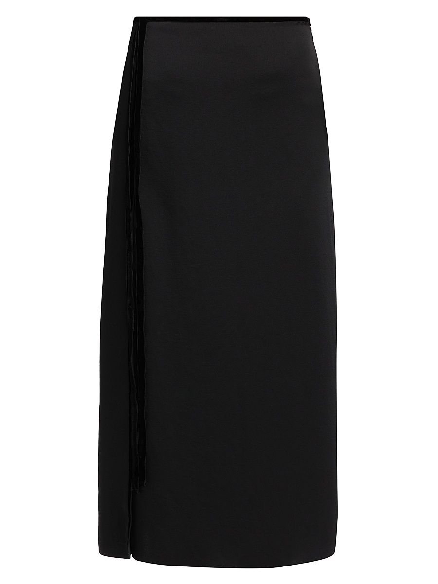 Women's Velvet Trim Side-Slit Midi-Skirt - Black - Size 6