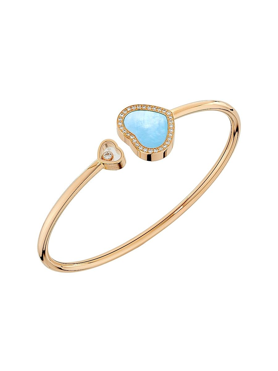 Women's Happy Hearts 18K Rose Gold, 0.19 TCW & Turquoise Mother-Of-Pearl Cuff - Rose Gold - Size Medium