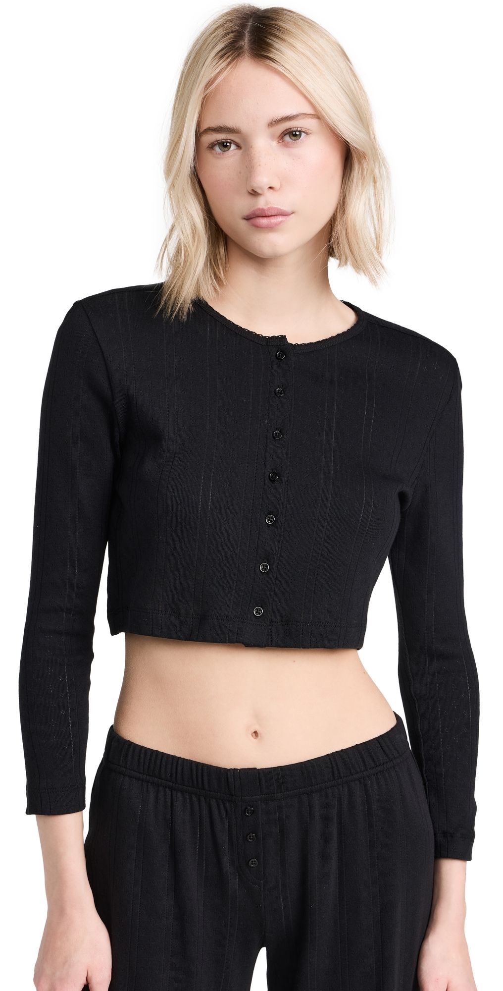 COUCOU The Cropped Cardi: Pointelle Black XS