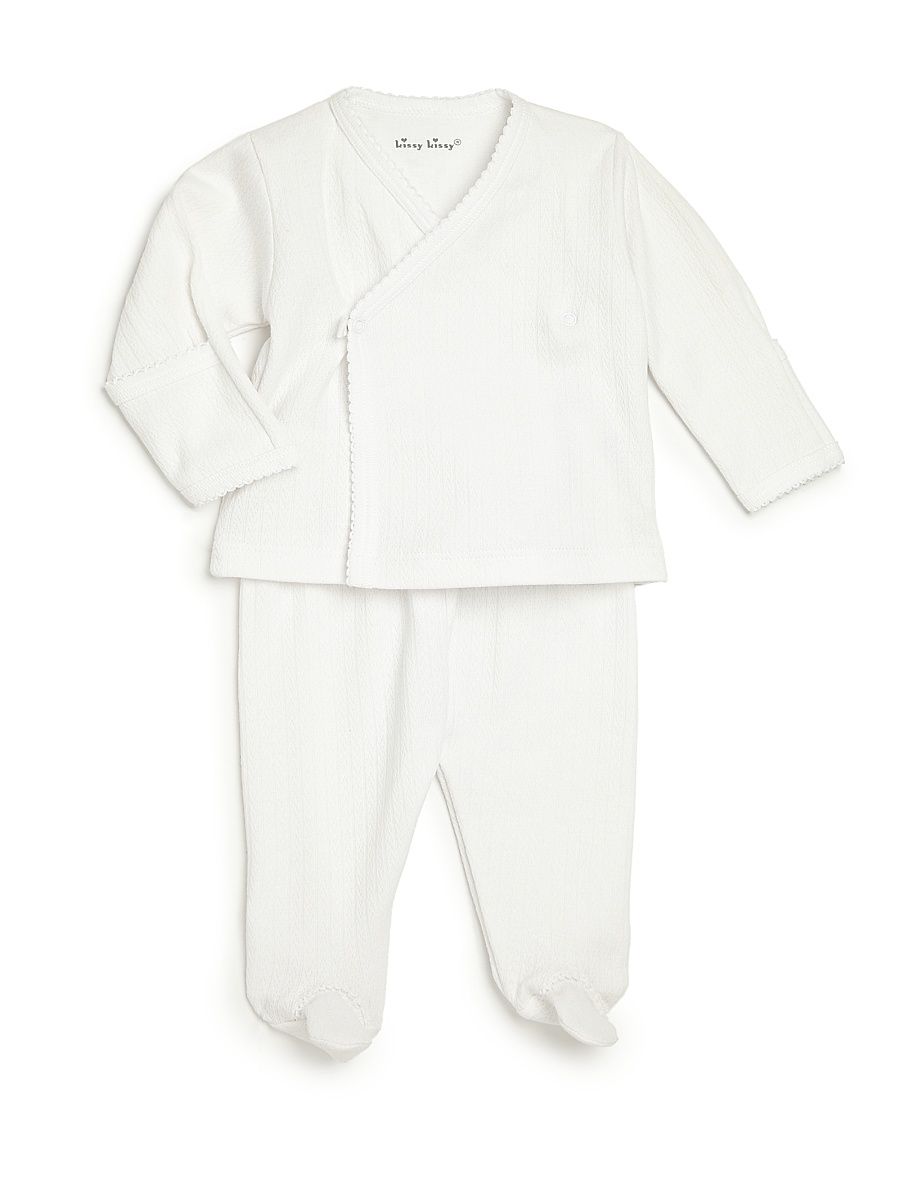 Baby's Two-Piece Crossover Tee & Footed Pants Set - White - Size 3-6 Months