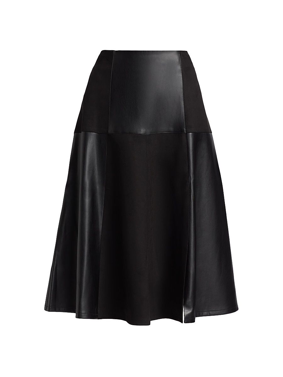 Women's Lucy Patchwork Faux Leather & Faux Suede Midi-Skirt - Noir - Size 2