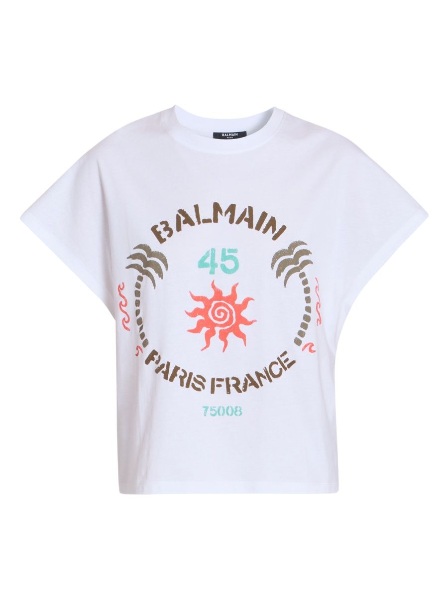 Balmain Women's Balmain Club Cotton T-Shirt - Blanc Multicolore - Size Small