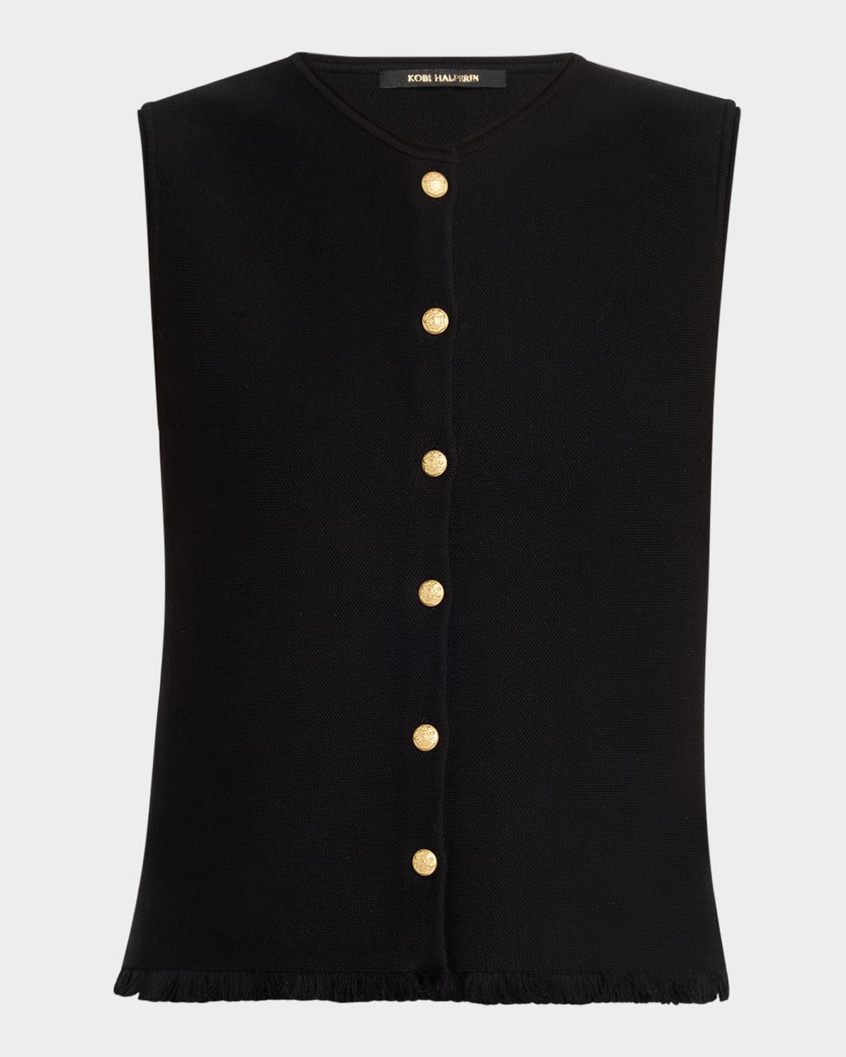 Tobias Sleeveless Fringed Button-Down Sweater