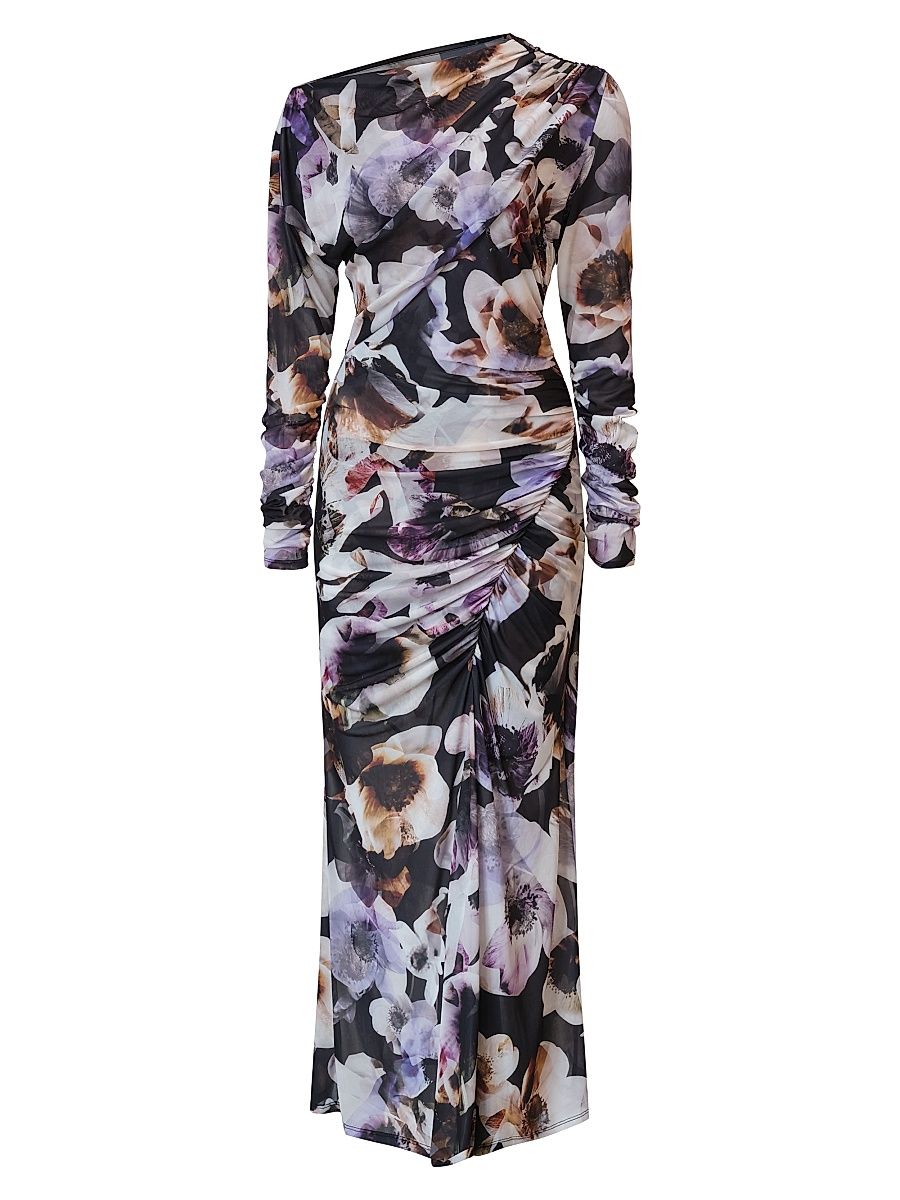 Women's Isla Floral Ruched Midi-Dress - Secret Garden Print - Size Large