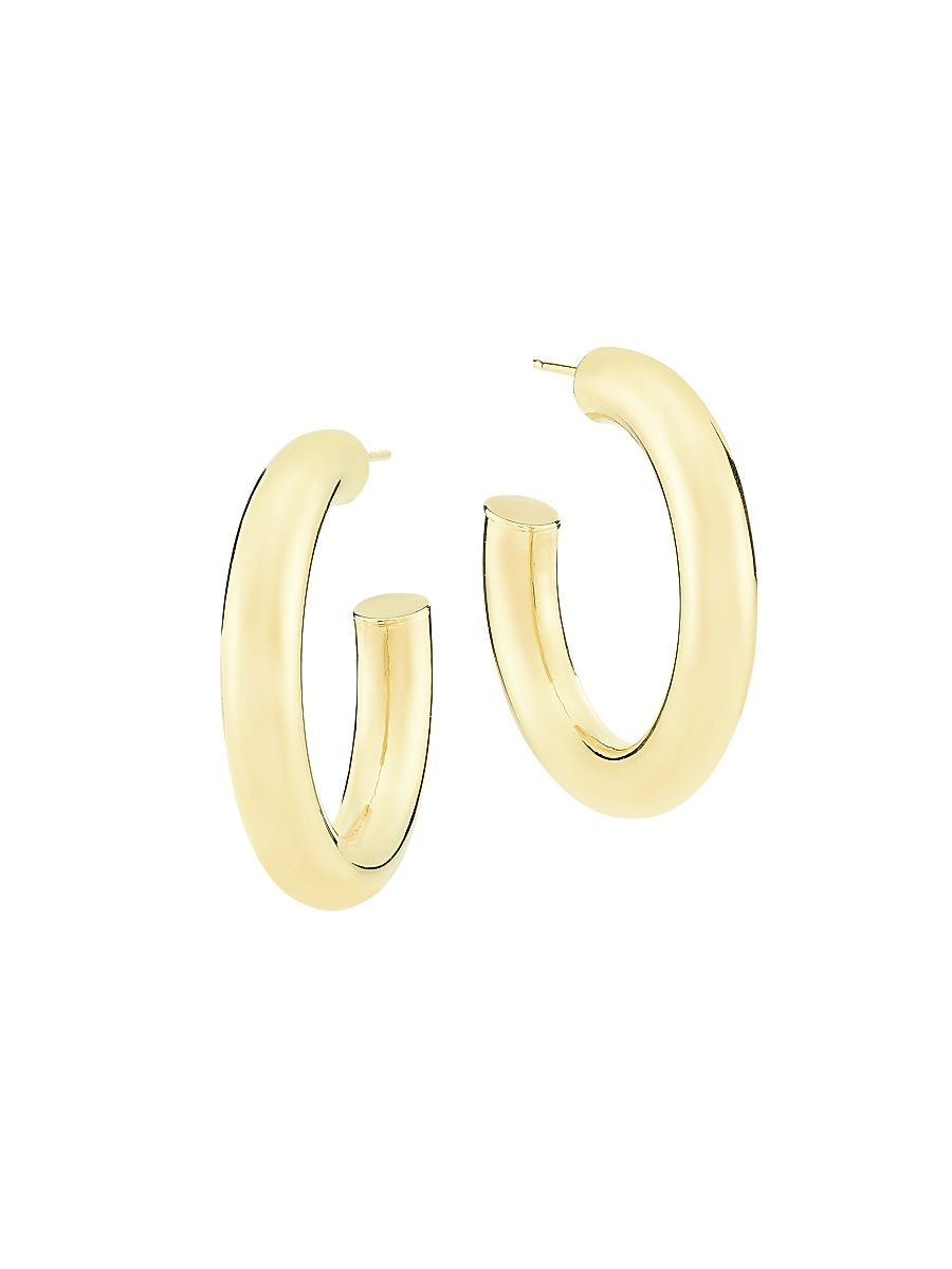 Women's 14K Yellow Gold Tubular Hoop Earrings/5MM x 30MM - Yellow Gold