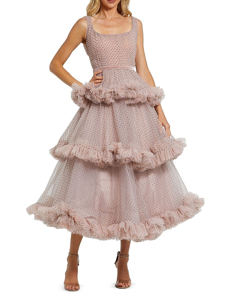 Women's Polka Dot Ruffle Tulle Cocktail Dress - Blush - Size 12