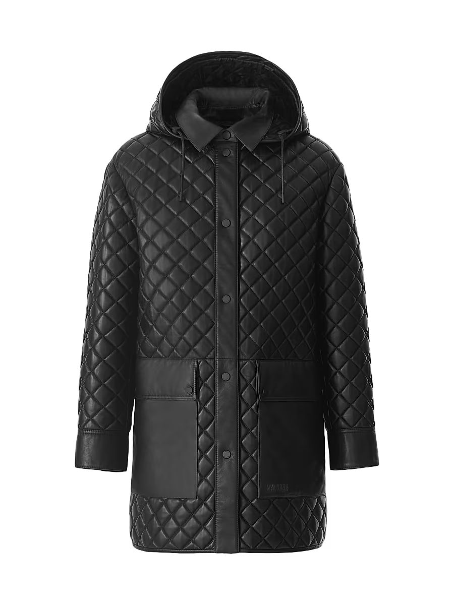 Women's Litzy Quilted Leather Coat - Black - Size XL