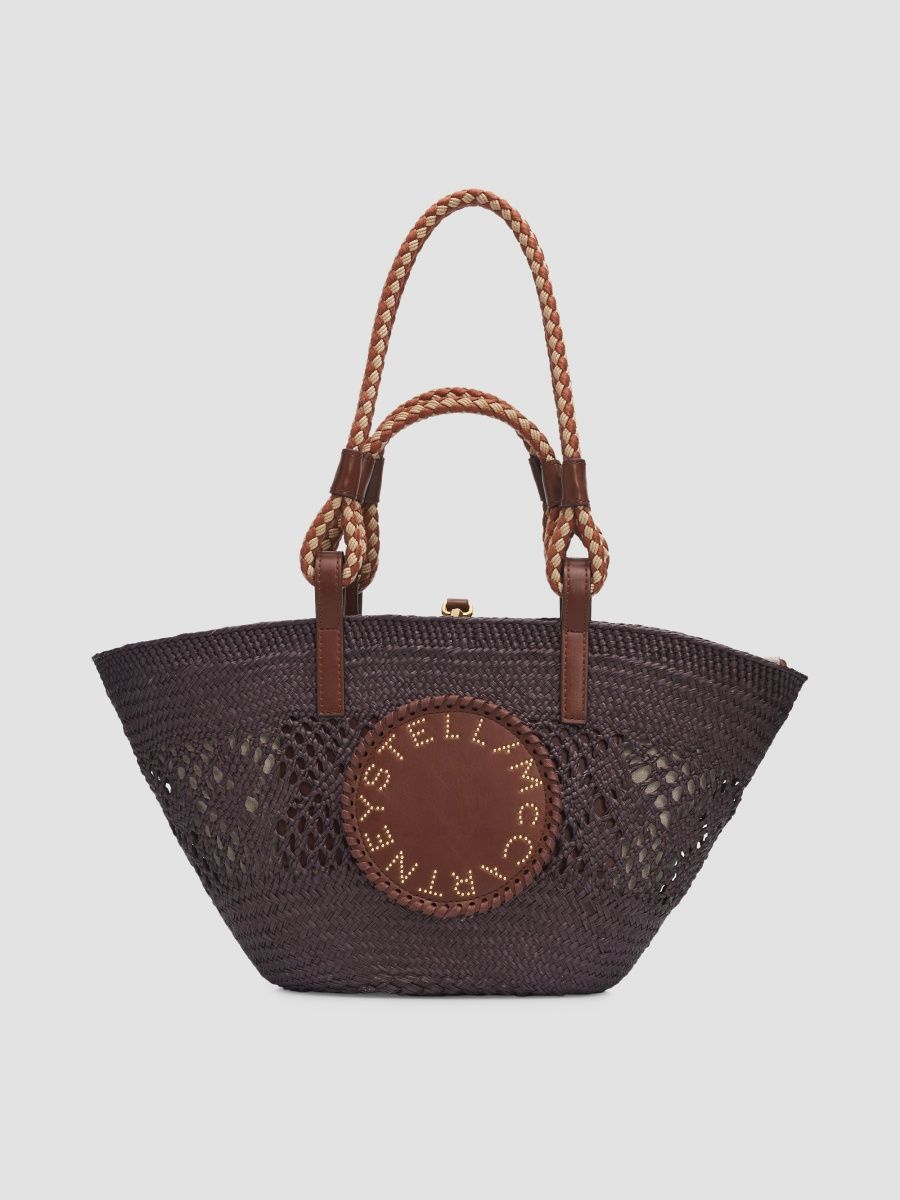 Stella McCartney Women's High Summer Small Logo Raffia Basket Tote Bag - Black Tan