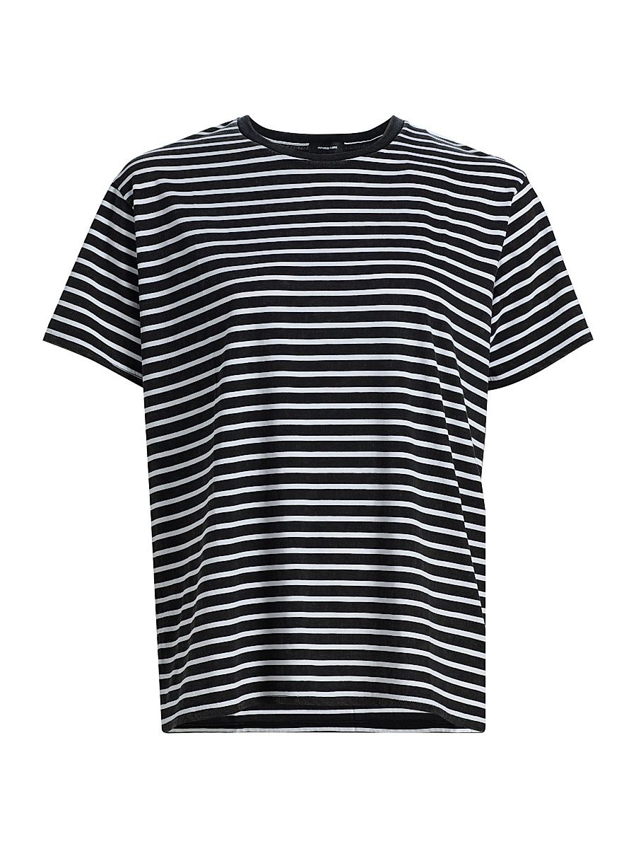 Women's Striped Cotton Boy T-Shirt - Black With White Stripe - Size XL