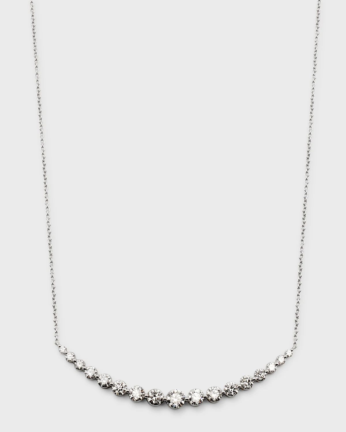 18k White Gold Large Single-Prong Smiley Diamond Necklace, 17"L, 1.90tcw
