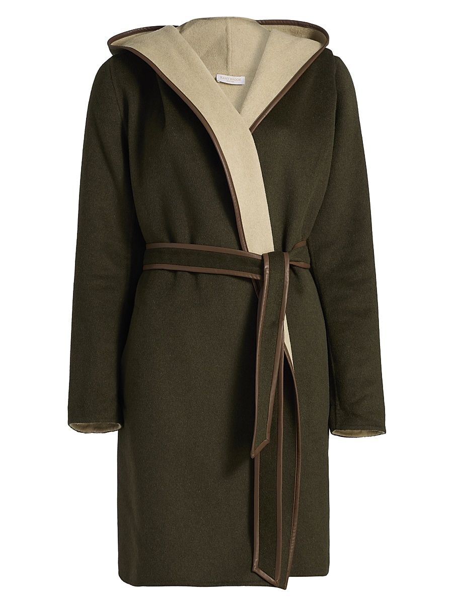Women's Joan Wool-Blend Hooded Wrap Coat - Deep Olive Camel - Size XL