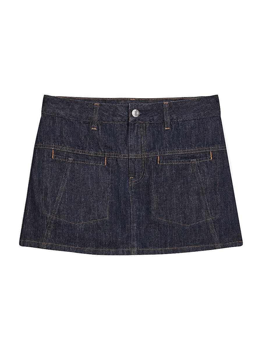 Women's Welt Pocket Topstitch Denim Miniskirt - Rinsed Indigo - Size 30