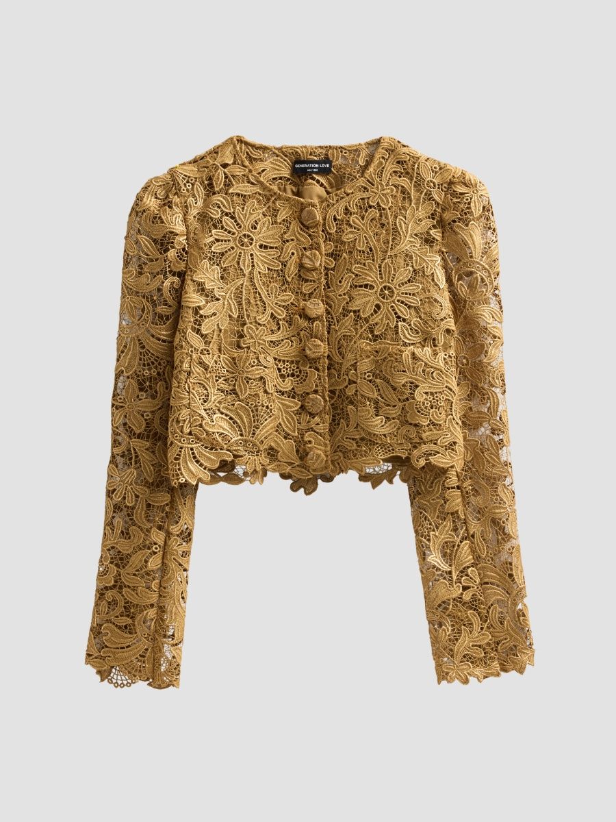 Generation Love Women's Baila Lace Metallic Jacket - Bronze Metallic - Size XL