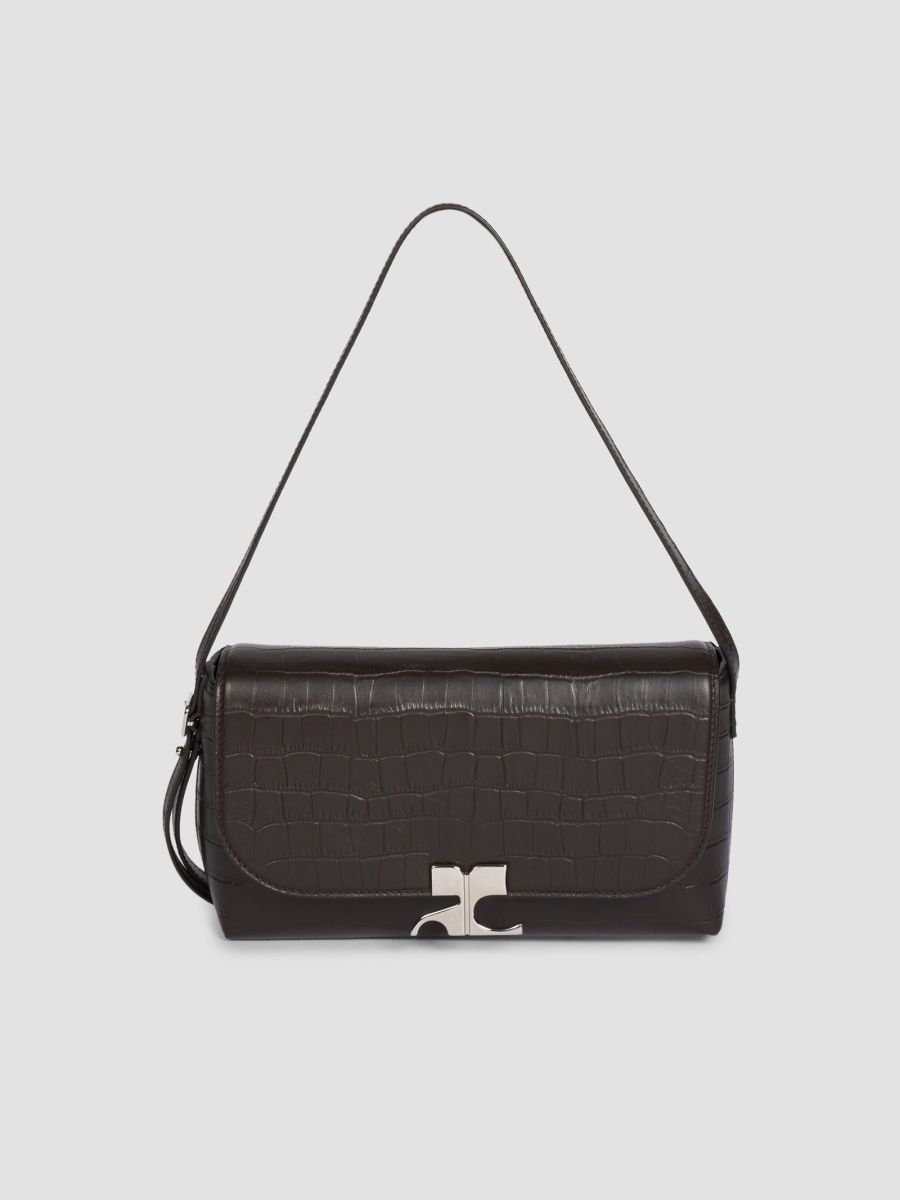 Courreges Women's Icotype Croc-Embossed Leather Shoulder Bag - Dark Brown