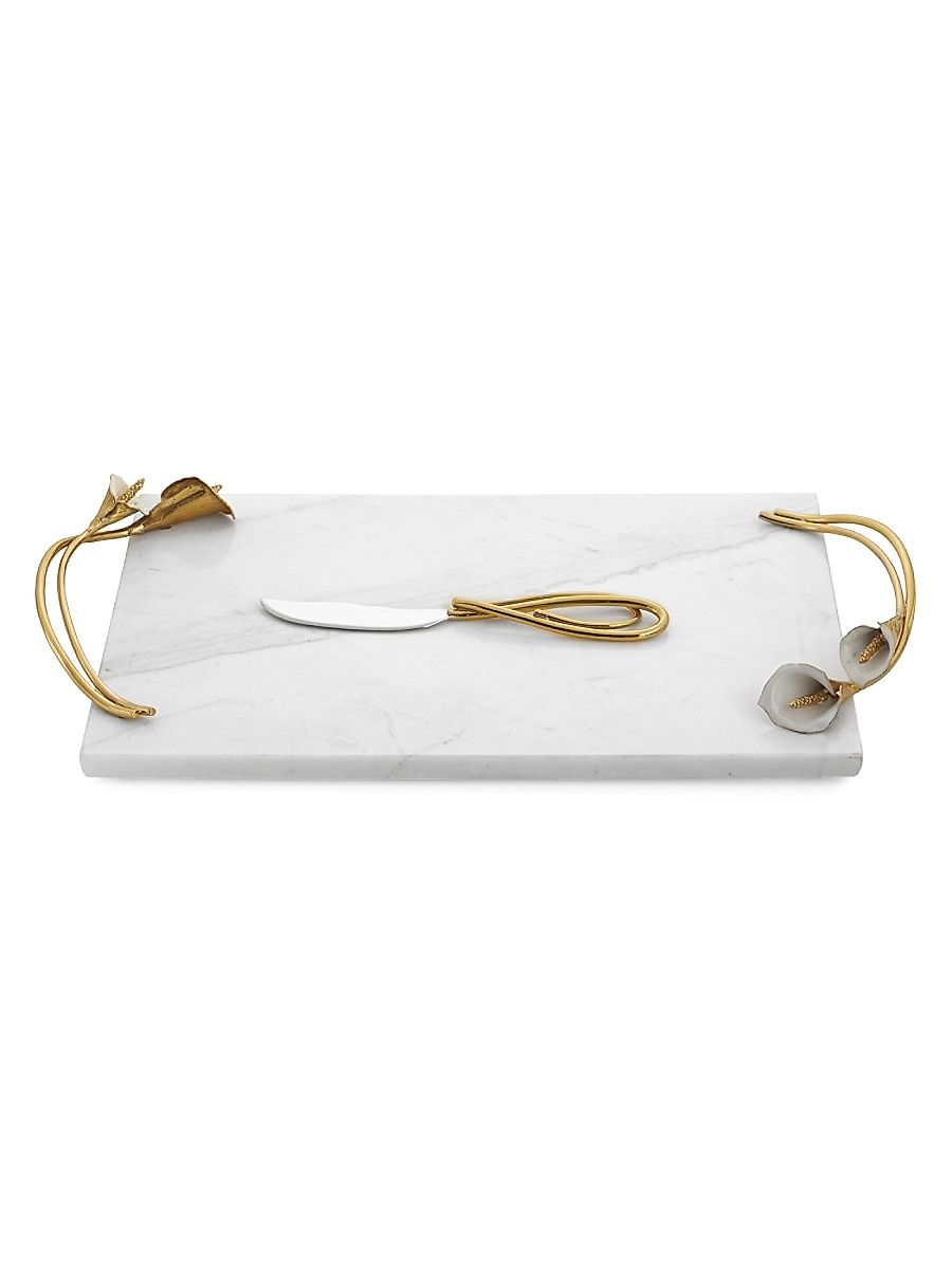 Calla Lily Marble Cheese Board and Stainless Steel Knife Set