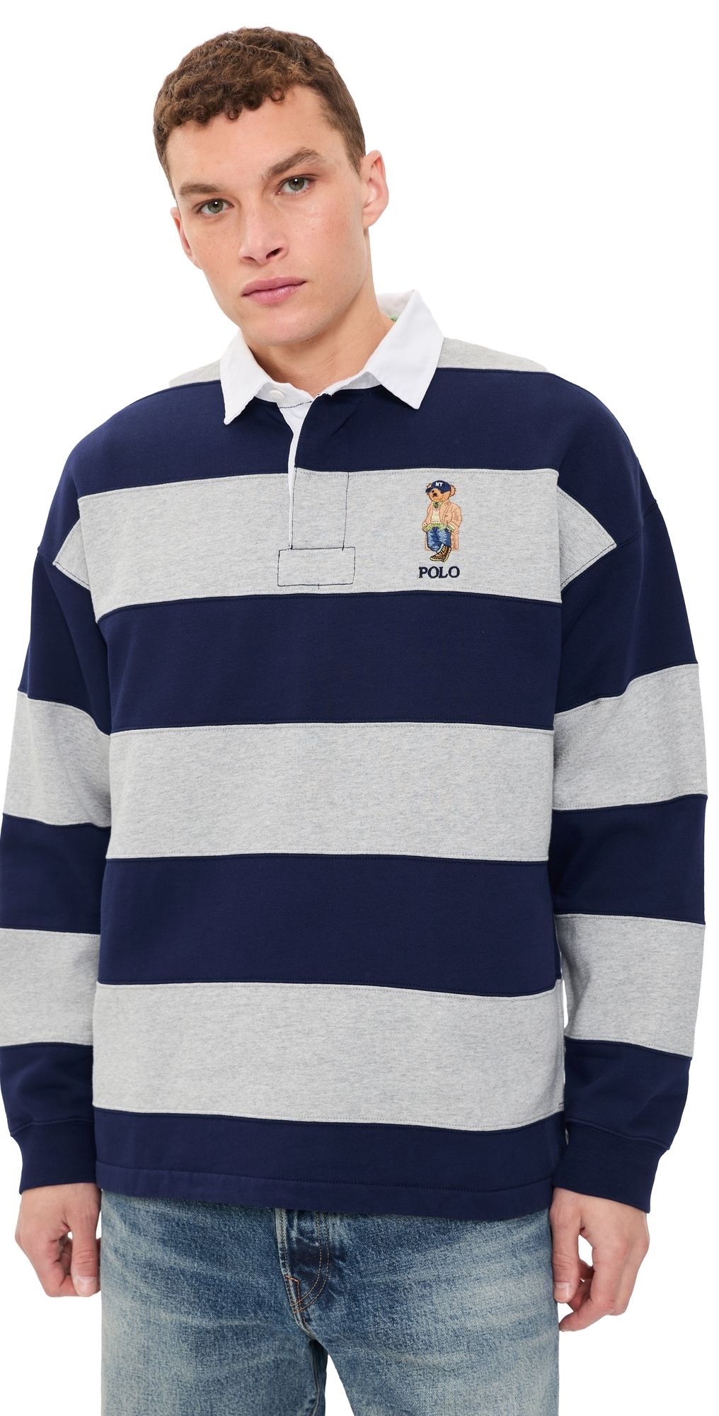 Polo Ralph Lauren Litchfield Bear Striped Rugby Shirt Newport Navy/Andover Heather L