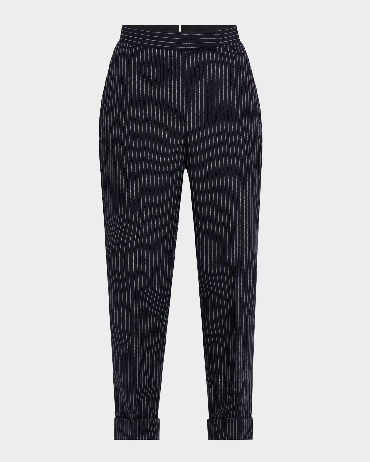 Pinstriped Backstrap Cropped Trousers