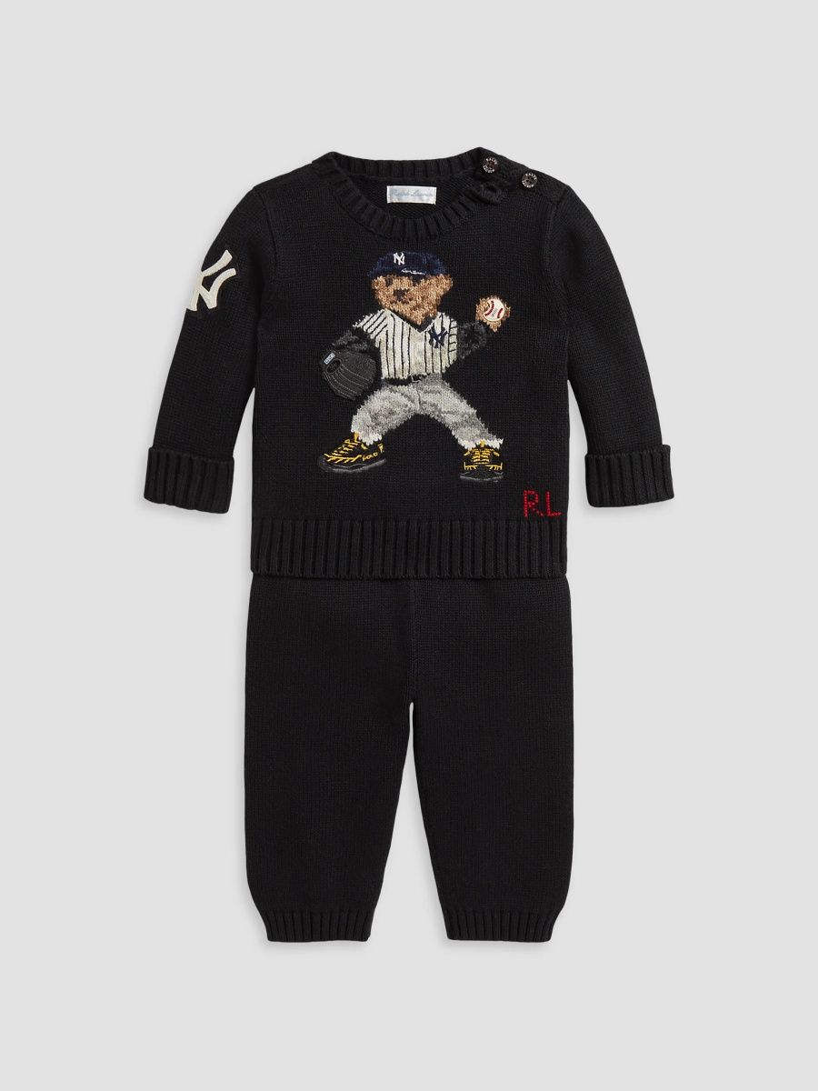 Polo Ralph Lauren Boy's Baby Boy's 2-Piece Yankees Cotton Bear Sweater & Pants Set - Polo Black - Size 9 Months