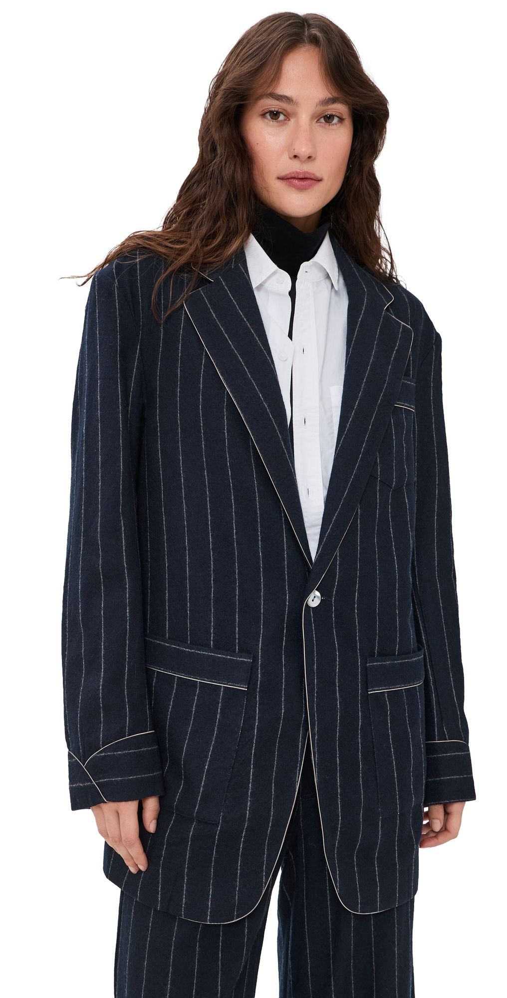 R13 Ragged Blazer NAVY AND WHITE STRIPE M