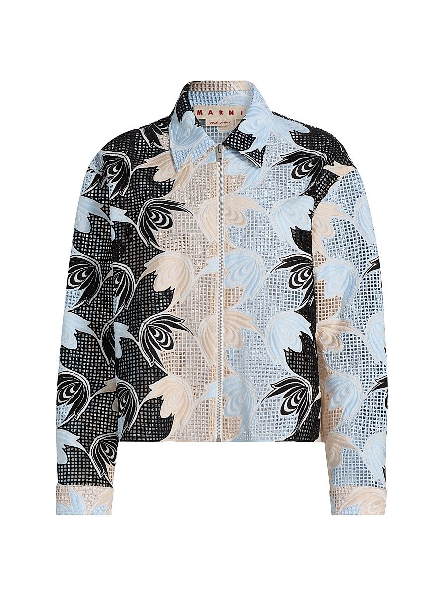 Women's Wavy Floral Macrame Shirt - Lily White - Size 10