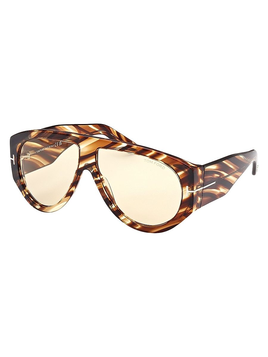 Women's Bronson 60MM Aviator Sunglasses - Shiny Striped Havana Yellow