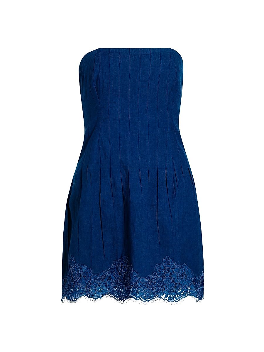 Women's Belinda Strapless Lace-Trimmed Linen Minidress - Sailor - Size 0