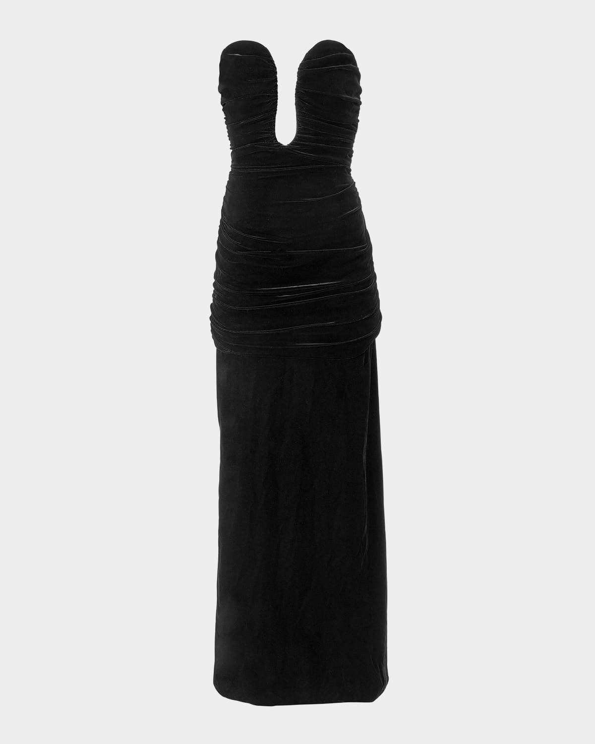 Strapless Deep-U Ruched Velvet Gown