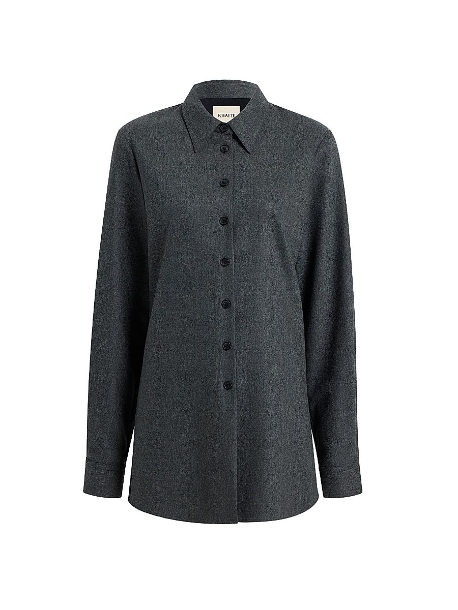 Women's Auryn Wool Button-Front Oversized Shirt - Storm - Size Large