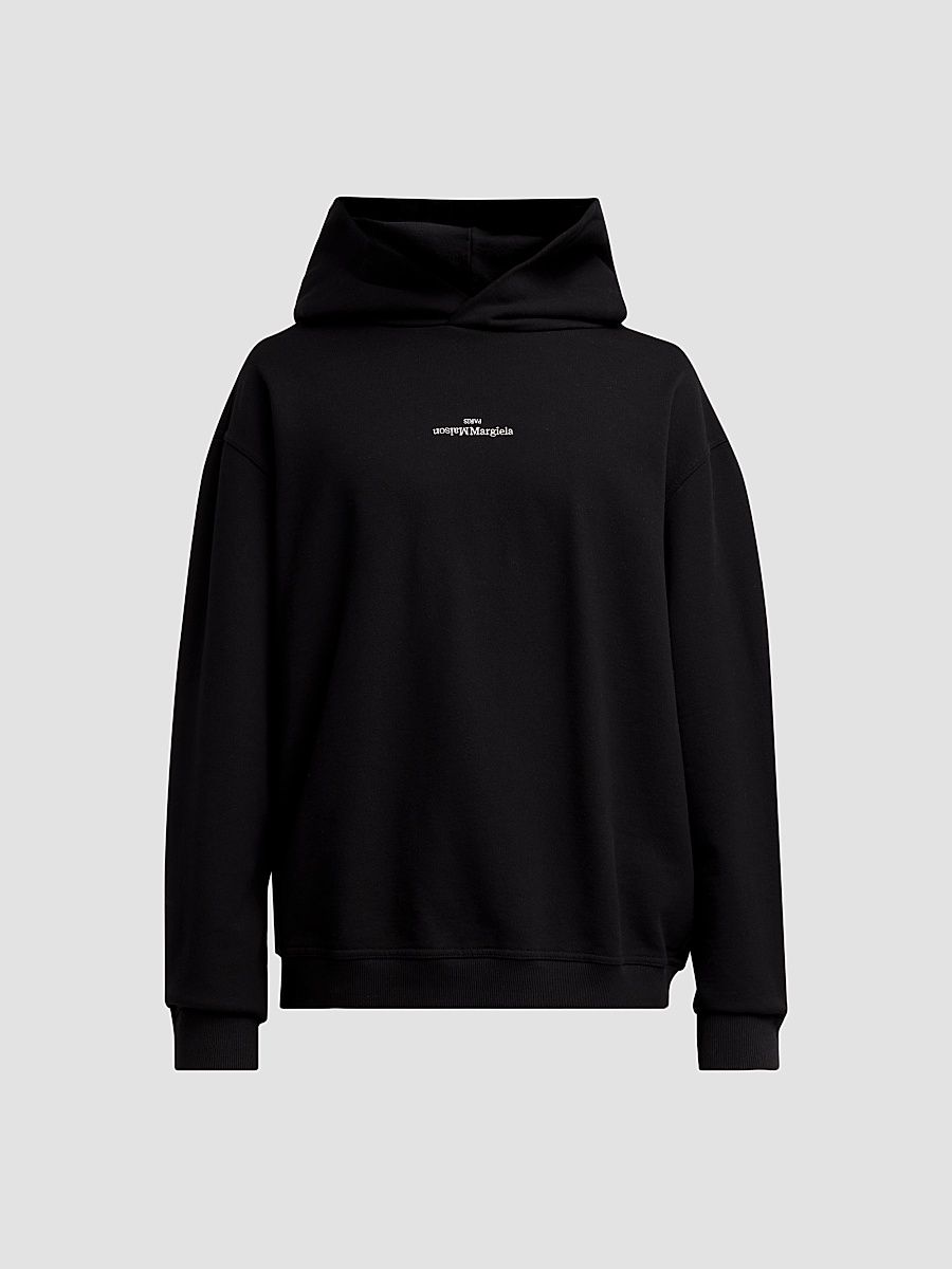 Men's Reversed Logo Cotton Hoodie - Black - Size Small