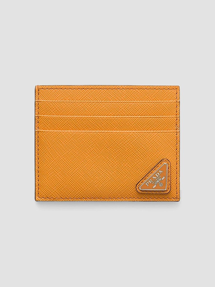 Prada Men's Saffiano Leather Card Holder - Orange