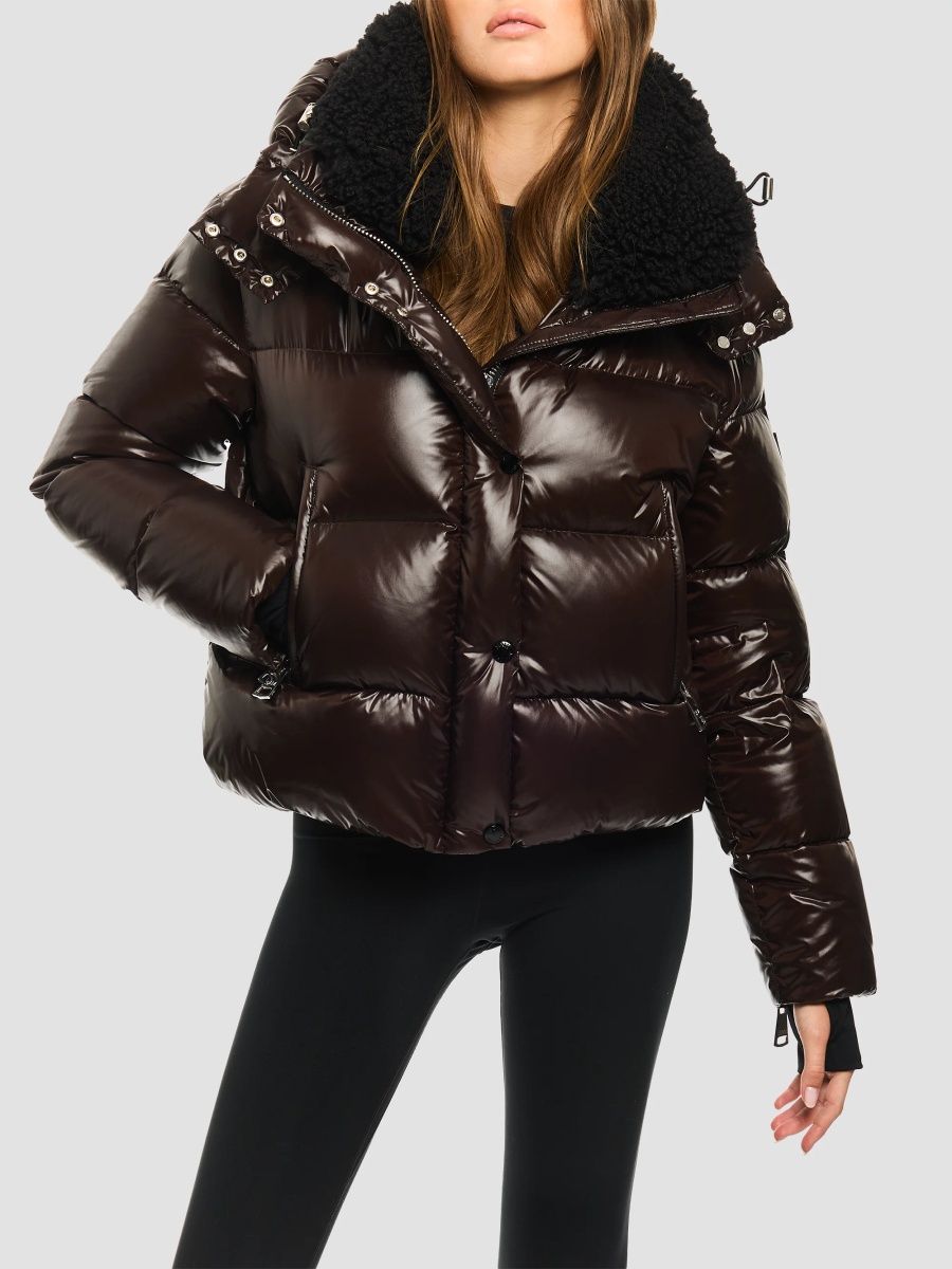 SAM. Women's Phoenix Sherpa-Collar Down Puffer Coat - Chocolate Black - Size XS