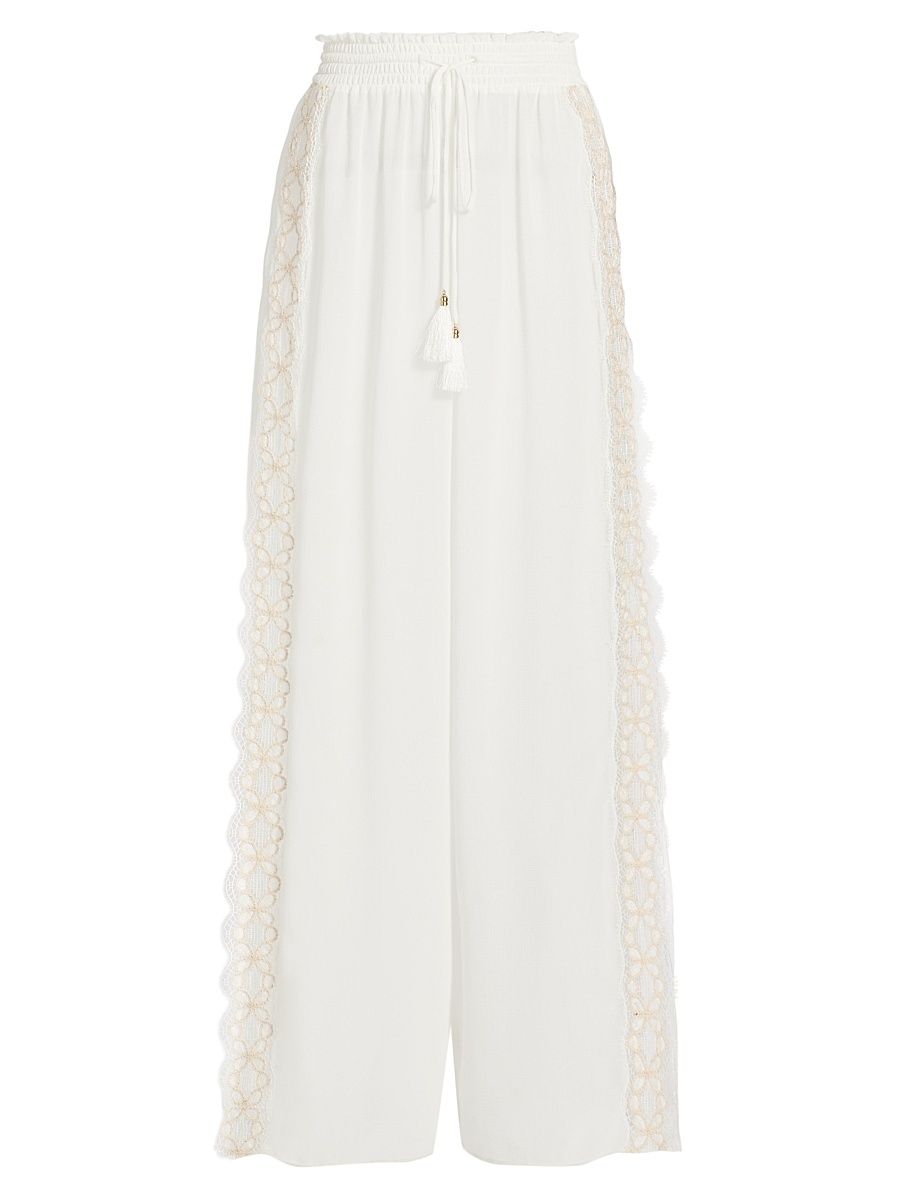 Women's Athena Embroidered Pants - White - Size Large
