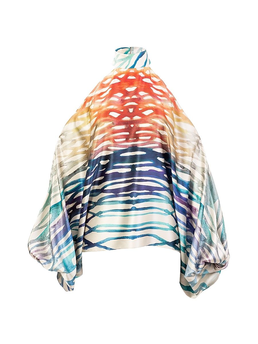 Women's Safira Coral Silk Cold-Shoulder Blouse - Coral Symphony - Size Small