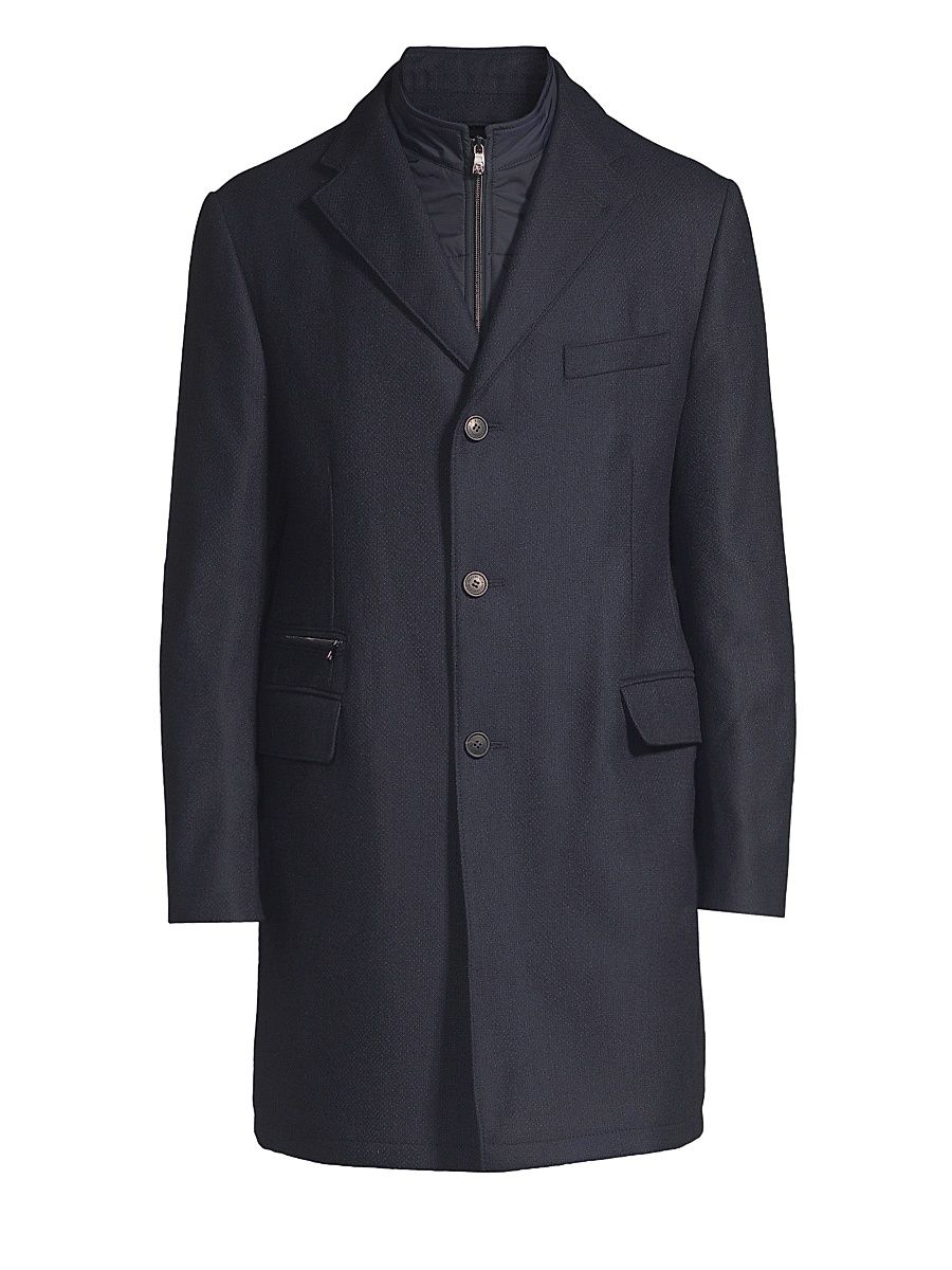 Men's Wool Overcoat - Dark Blue - Size 48