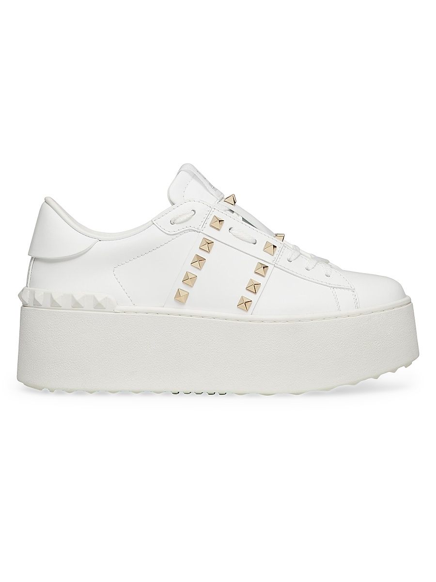 Women's Flatform Rockstud Untitled Sneakers In Calfskin - White - Size 11