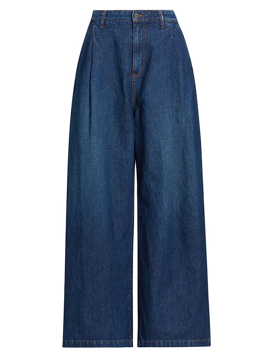 Women's Greene St Cotton-Linen Wide-Leg Pants - Dark Wash - Size 31