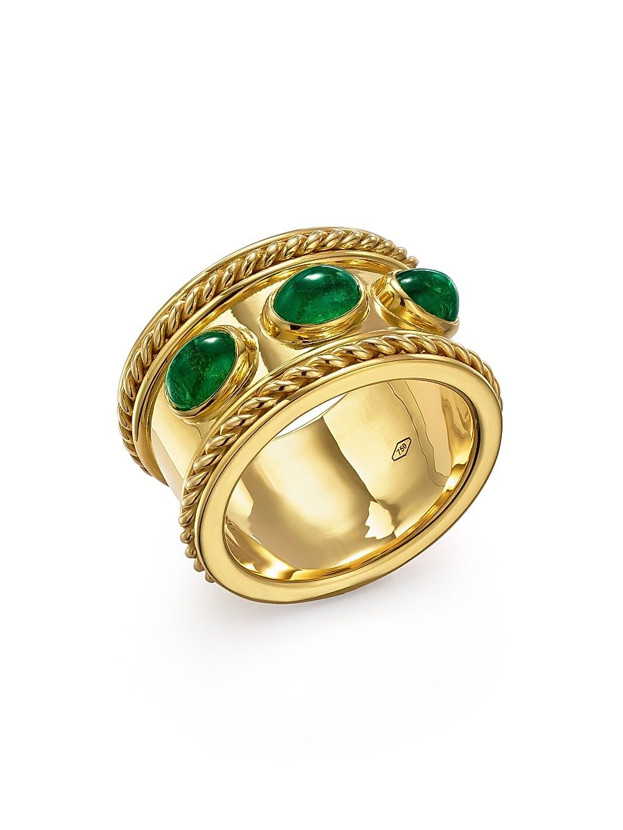 Women's Florence86 Florence96 18K Yellow Gold & Emerald Braided Band Ring - Emerald - Size 6.5