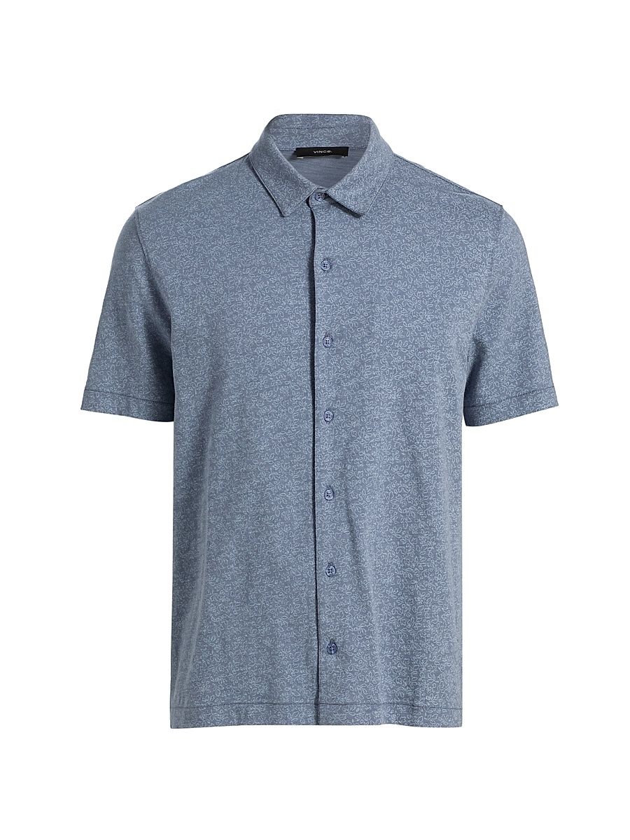 Men's Tonal Leaf Slub Cotton Shirt - Hawk Blue Light - Size XXL