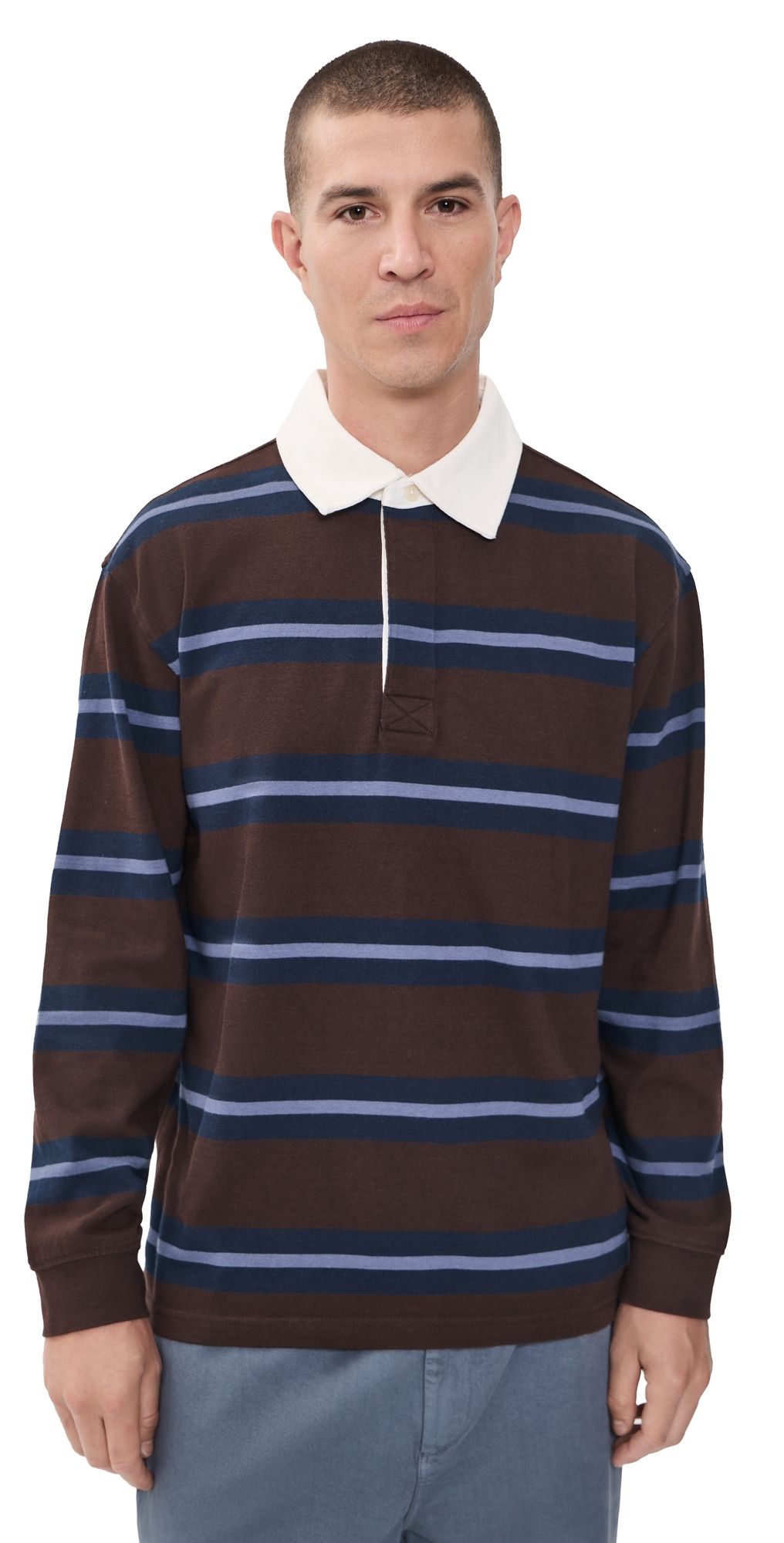 Wax London Rowhill Striped Rugby Brown/Blue L