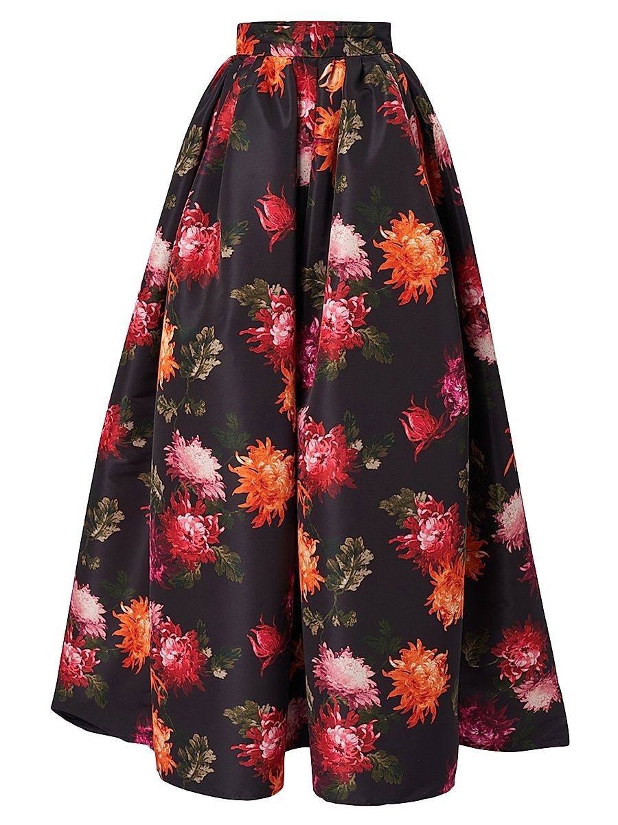 Women's Floral Faille Ball Skirt - Black Multi - Size 12