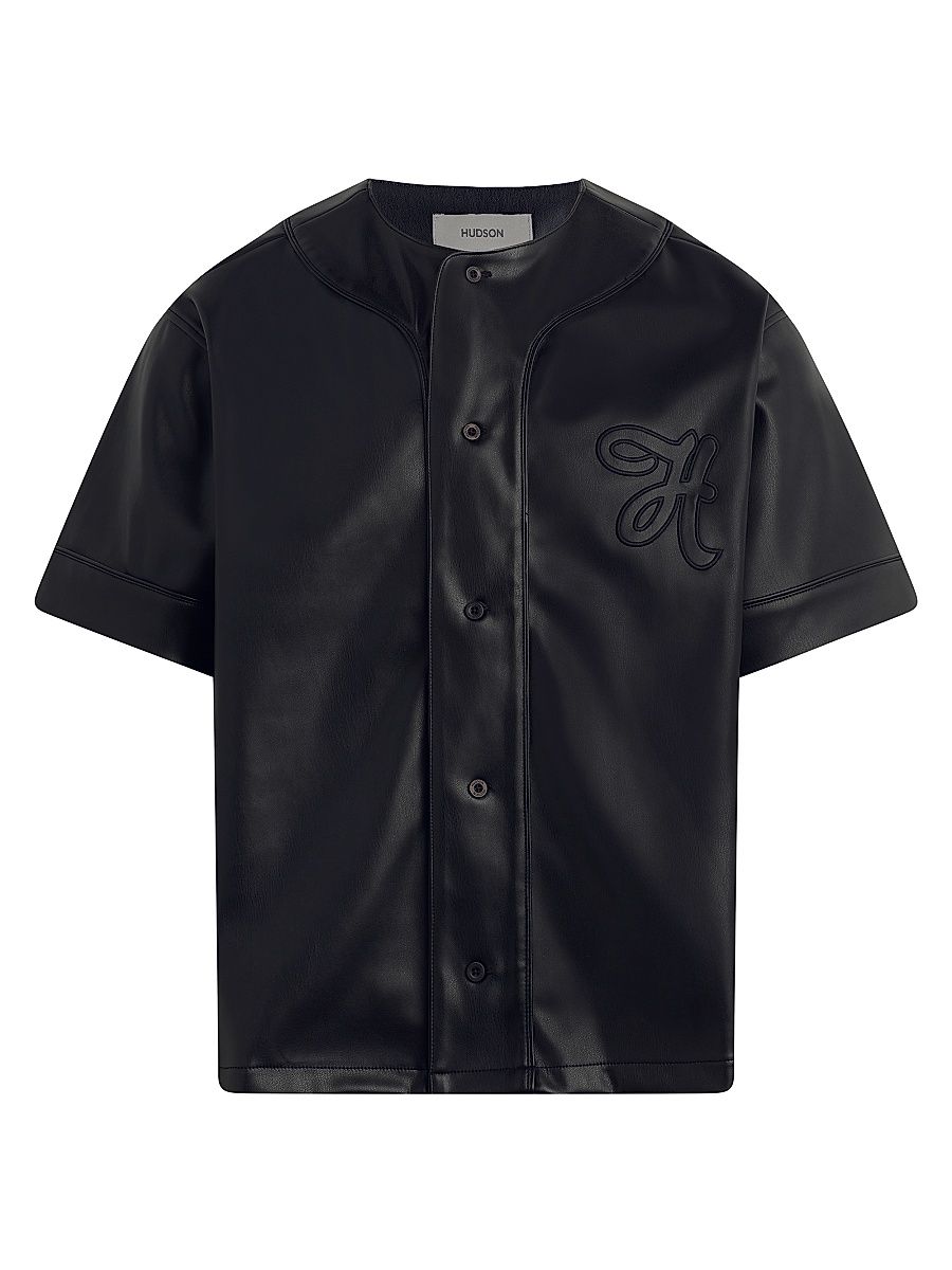 Men's Faux Leather Baseball Jersey - Black - Size XL