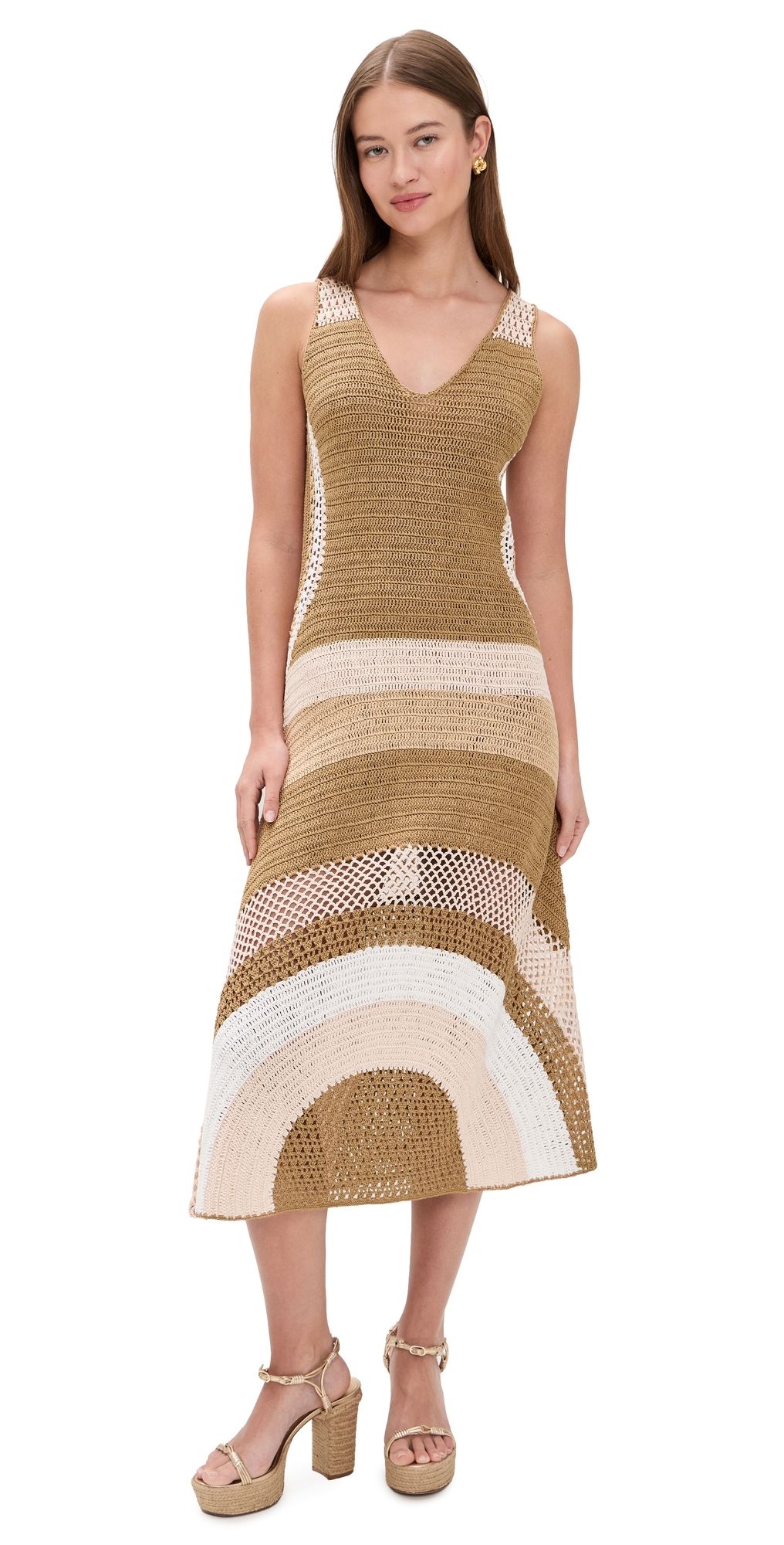 Ramy Brook Cadence Crochet Dress Sandstone Multi Colorblock XS