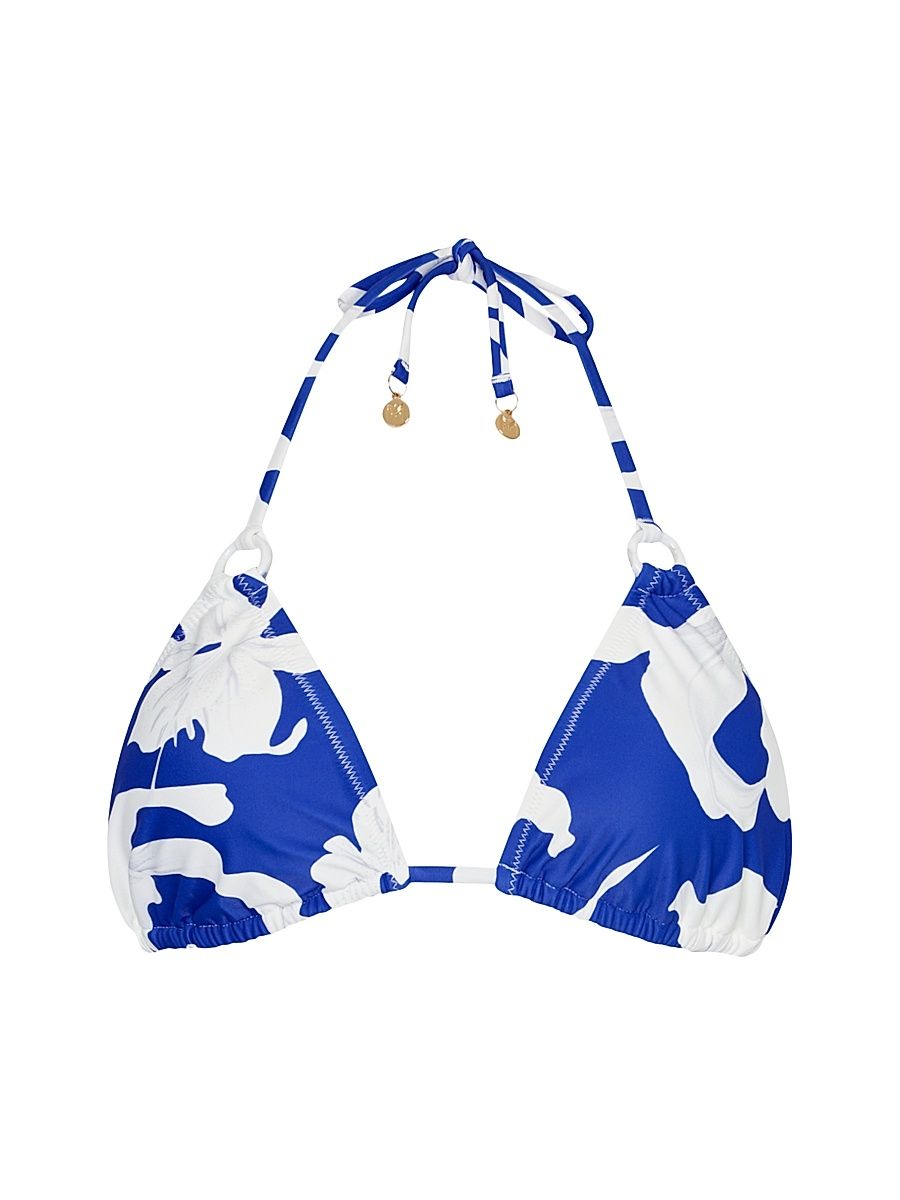 Women's Lily Floral Triangle Bikini Top - Blue Ecru - Size XS