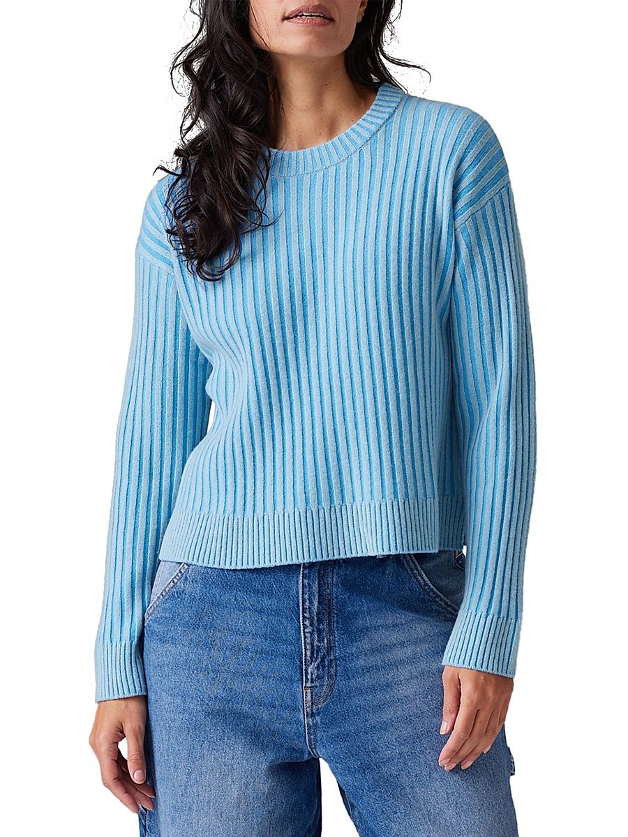 Women's Two-Tone Wool-Cashmere Crewneck Sweater - River - Size XL